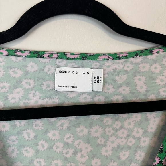 ASOS | Green and Purple Floral Mini Tea Dress with Twist Front Size 8 - Picture 3 of 7
